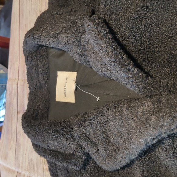 Thread & Supply black open front Teddy coat size L - Picture 7 of 14